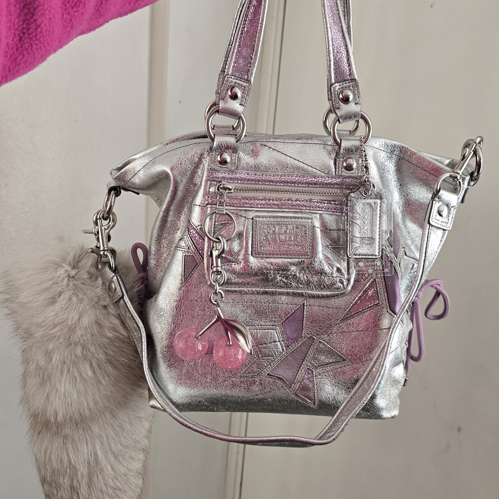 Gorgeous Vintage Coach Silver & Lilac Metallic Stars HTF OOP 💜🍒 Bag